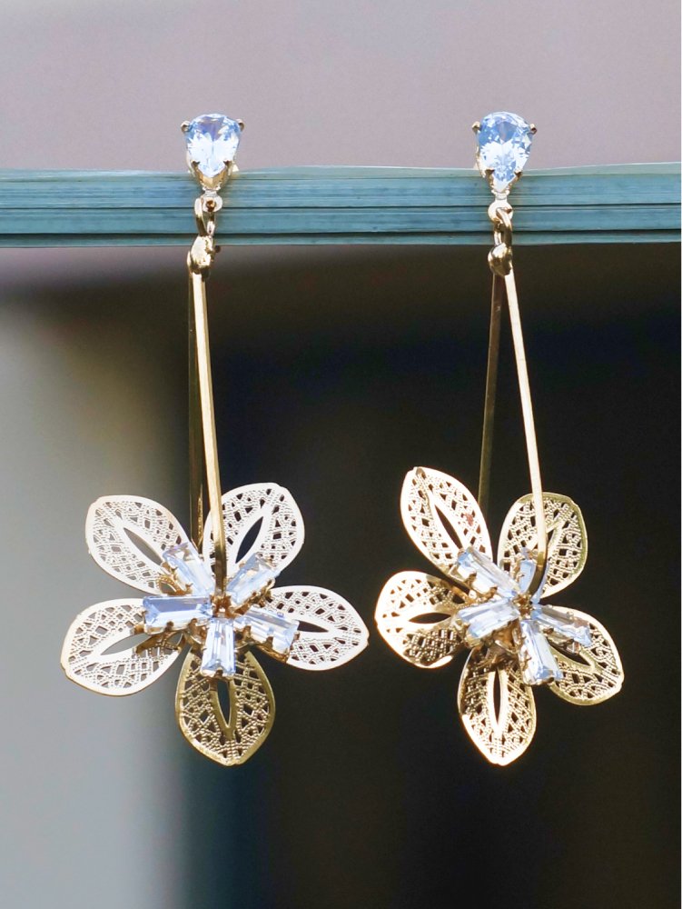 Golden Floral Drop Earrings