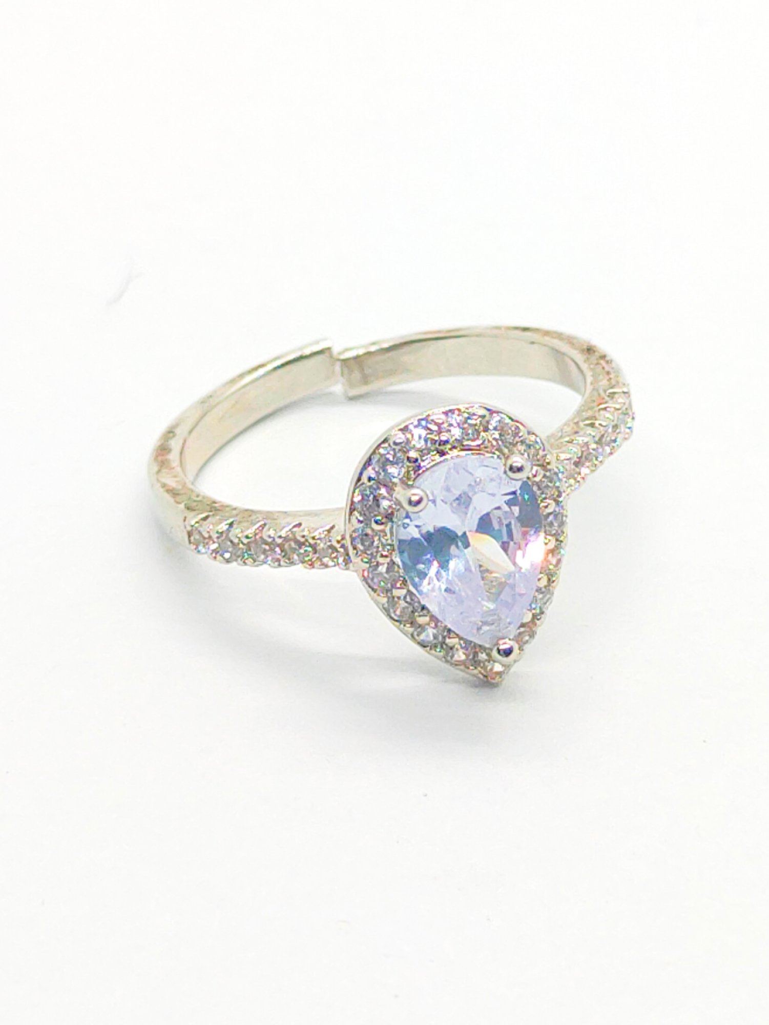 Heart-Shaped White Gemstone Ring with Diamond Halo (Adjustable)