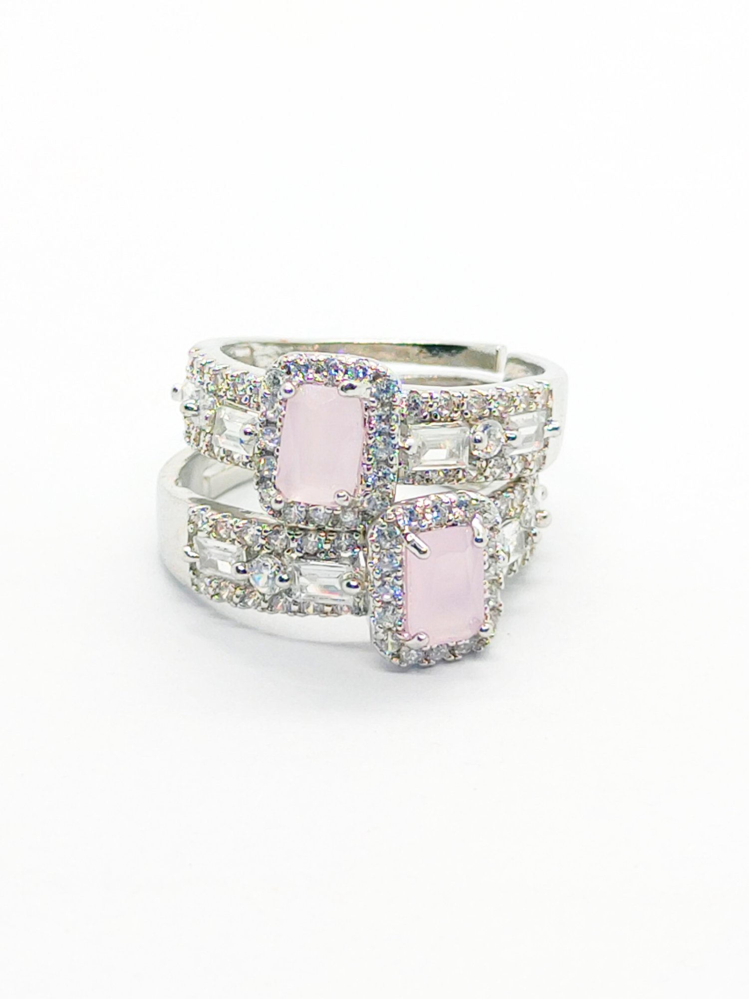 Pink Stone Ring with Diamond Accents (Adjustable) - Image 2