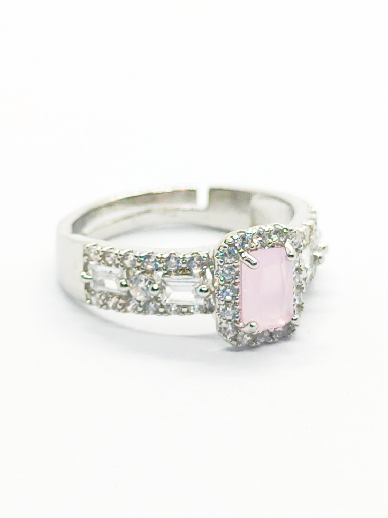 Pink Stone Ring with Diamond Accents (Adjustable)