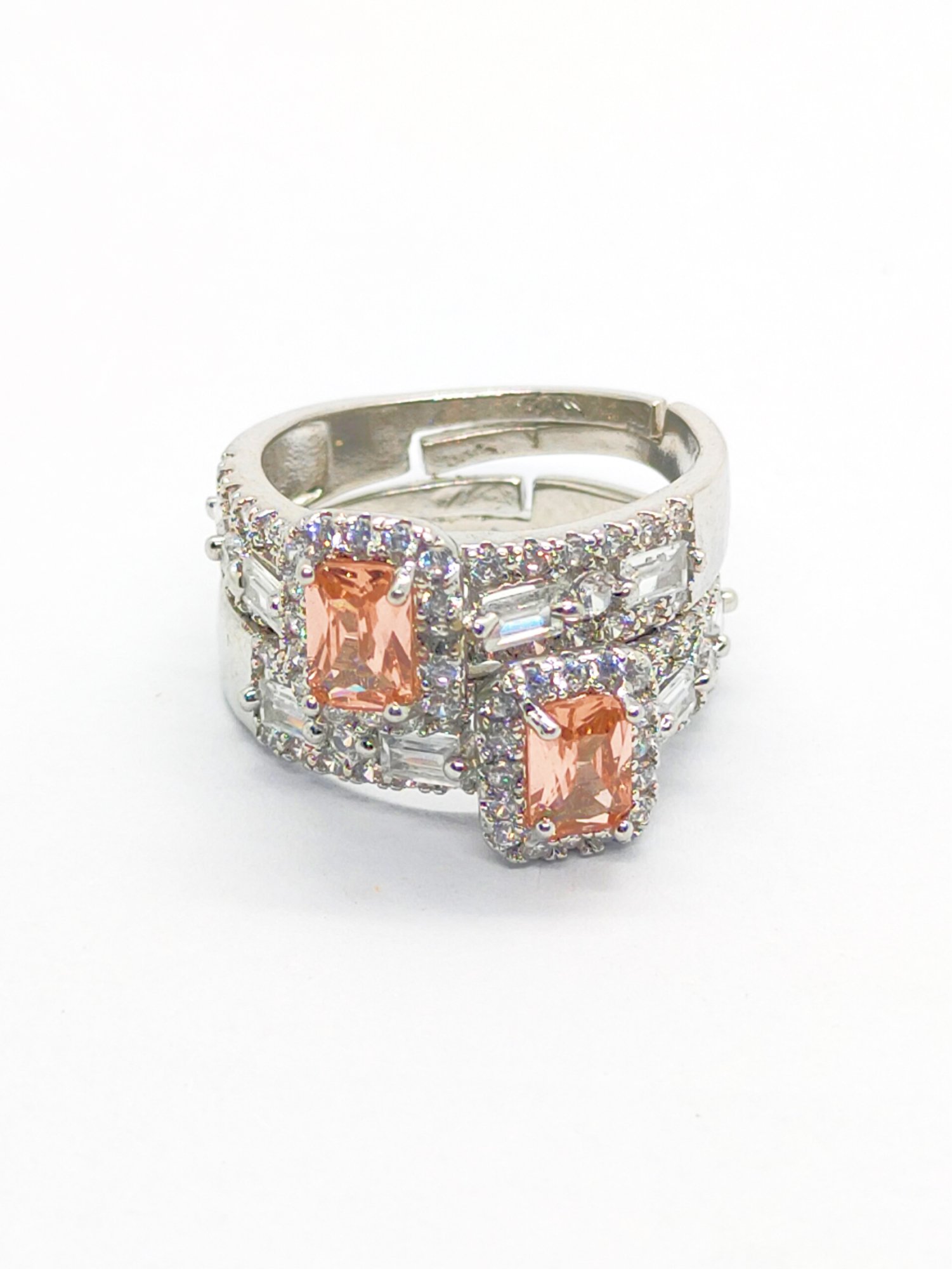 Pinkish-Red Gemstone Ring with Diamond (Adjustable) - Image 2