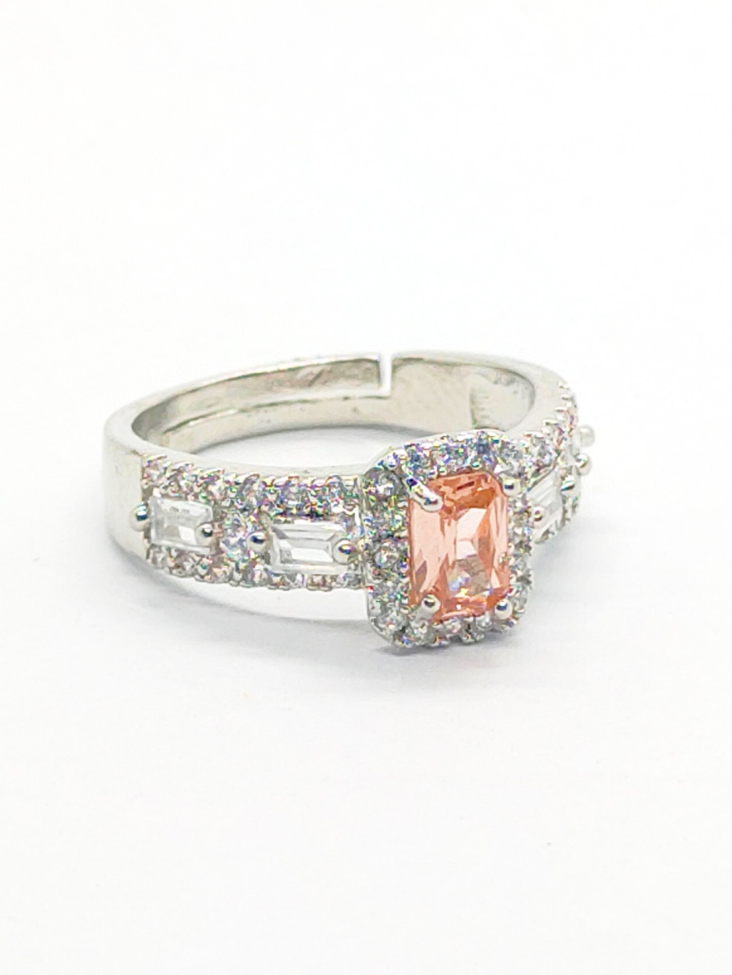 Pinkish-Red Gemstone Ring with Diamond (Adjustable)