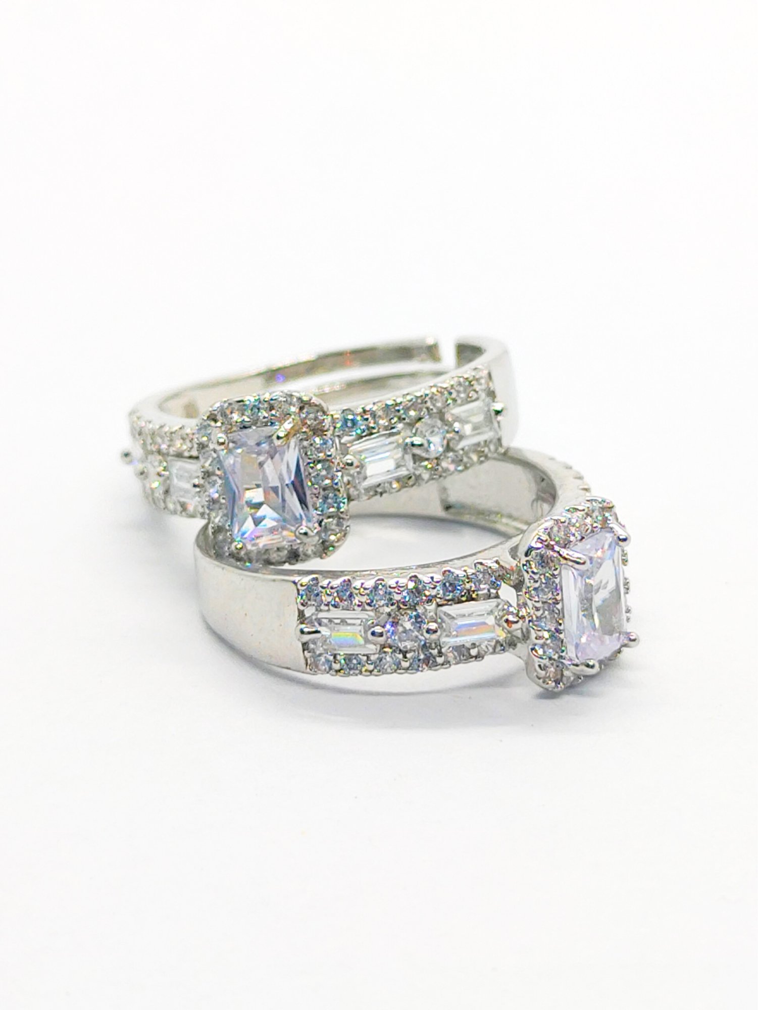 Square Stone Silver Ring with Diamonds (Adjustable) - Image 2