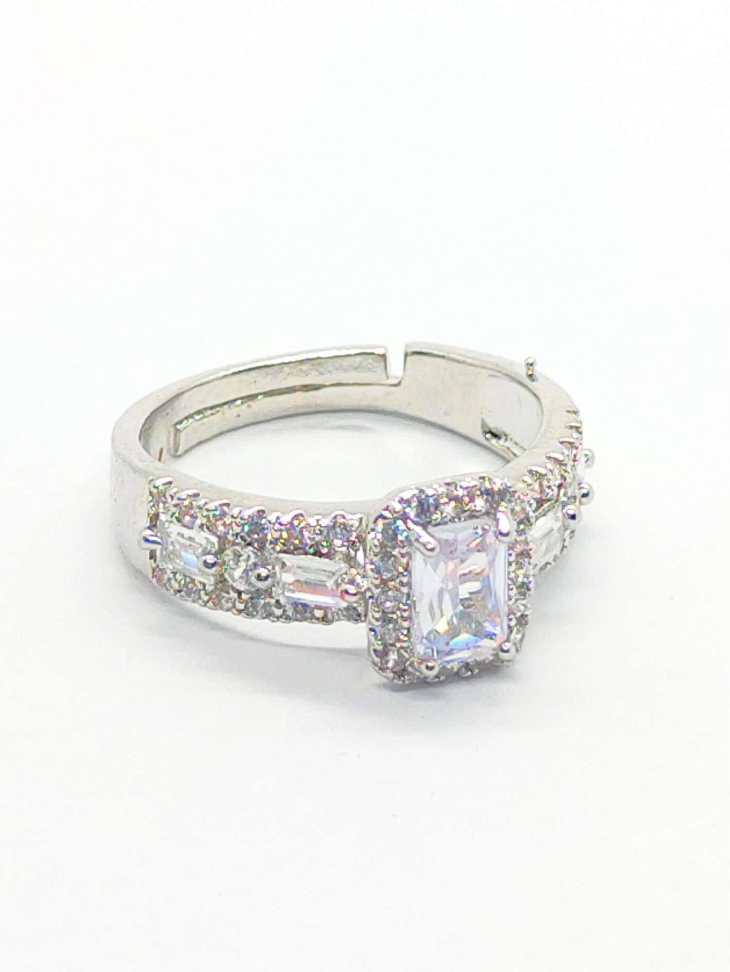 Square Stone Silver Ring with Diamonds (Adjustable)