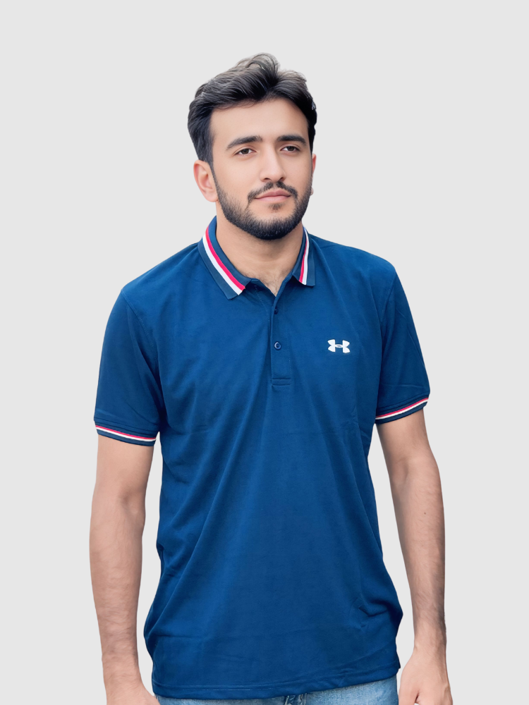 Navy Blue Under Armor Shirt with White & Red Stripe Detailing