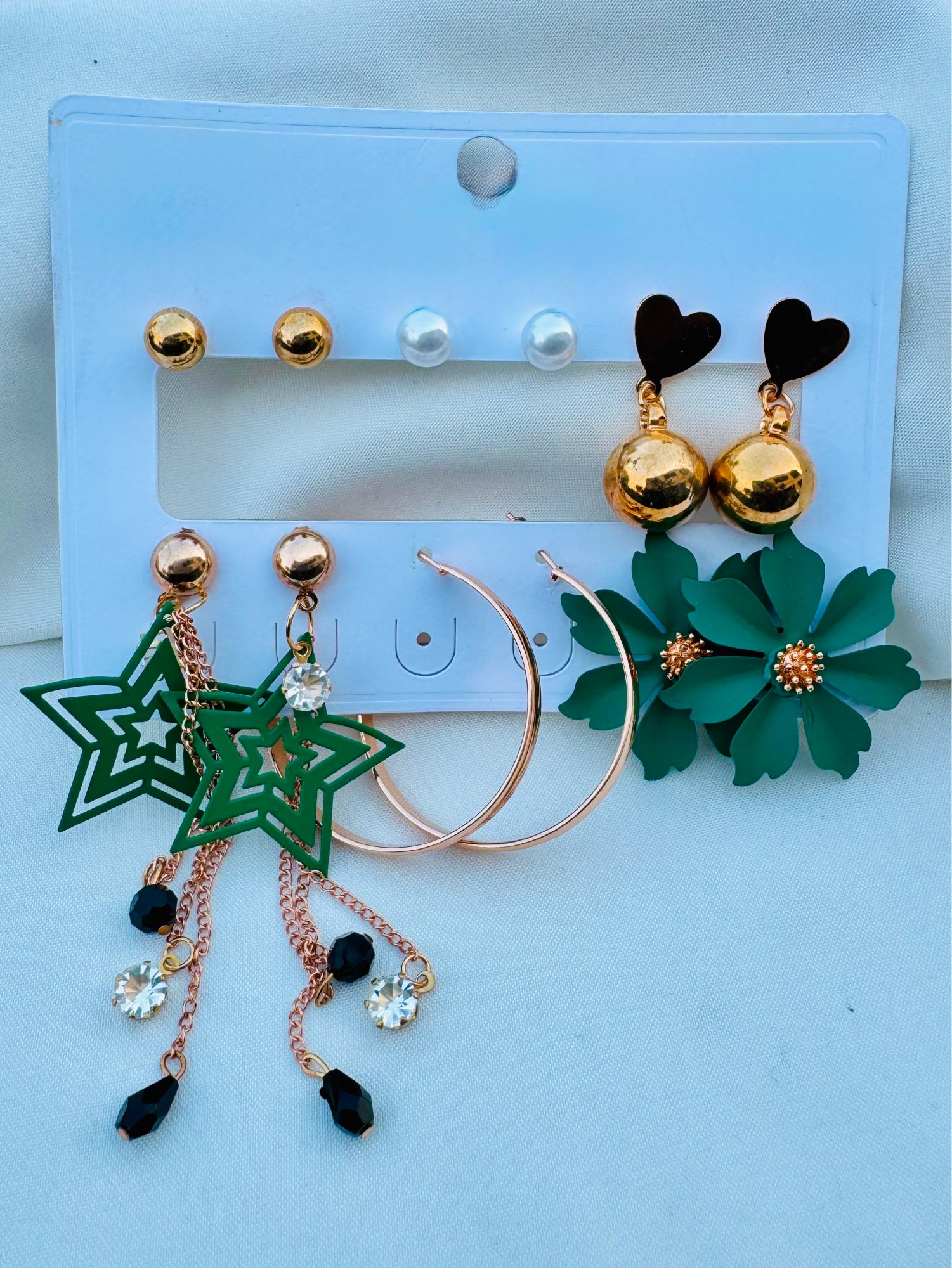 Green Star Cascade Earrings